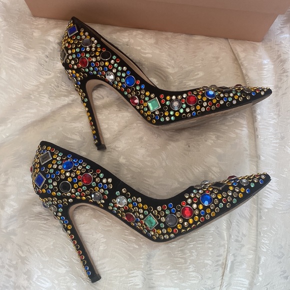 Limited EditionMIU MIU Black Suede Crystal Jeweled Embellished Pointed Toe Pump - Picture 4 of 7